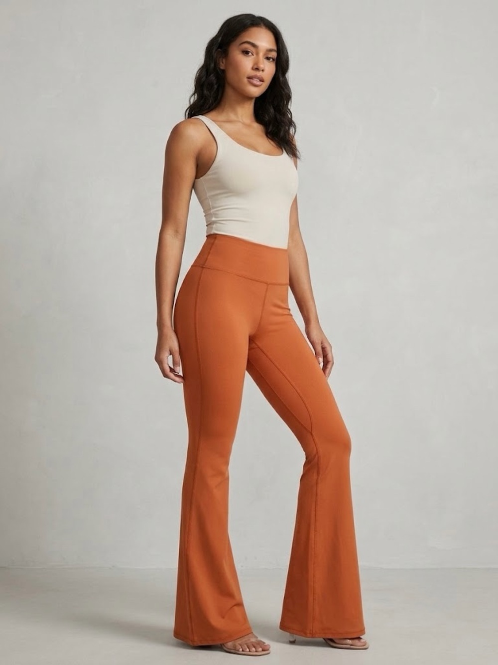 WellBeing + BeingWell High Waisted Activewear Flare Leggings S Orange Terracotta